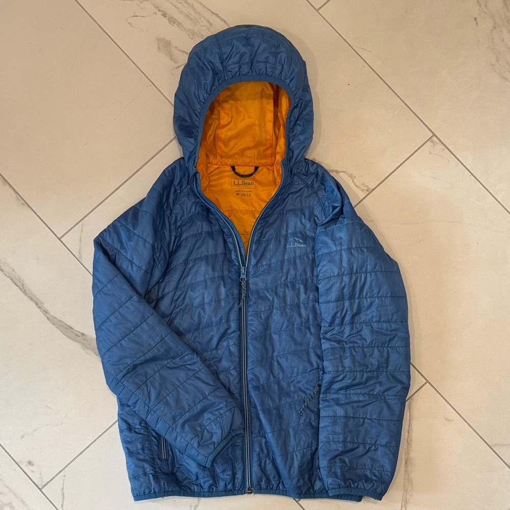 L.L. Bean Kids Puffer Primaloft Jacket in Blue with Orange Interior